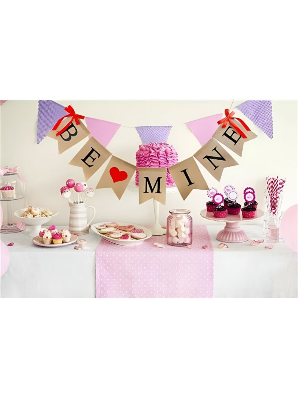 Valentines Day Burlap Banner, Be Mine Hanging Banner & 28 Pcs